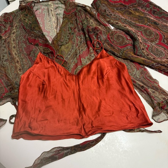 Kay Unger NY beautiful 3 piece set Pants, camo, wrap over shirt size 10 - Picture 5 of 11